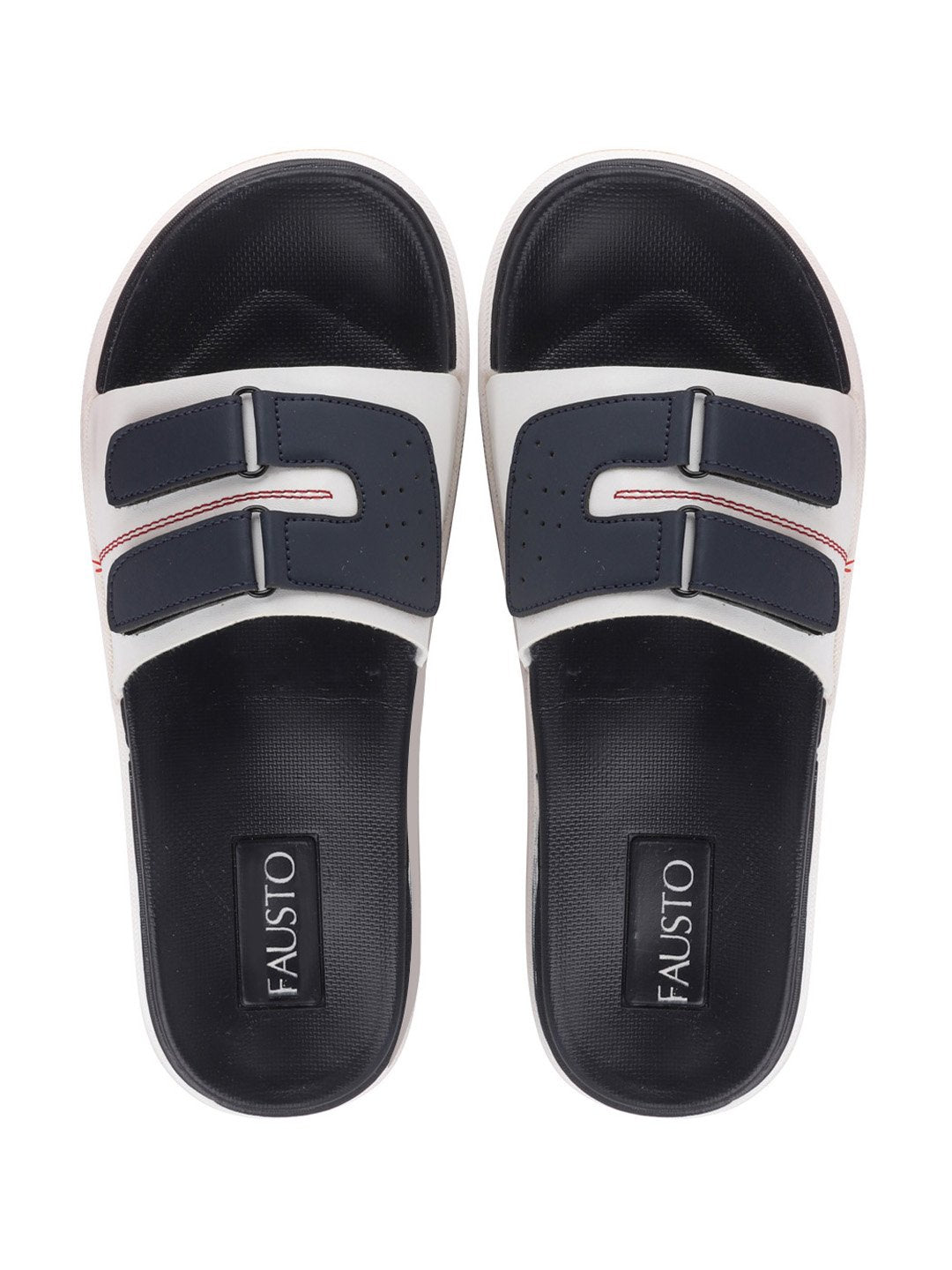 Men's White/Navy Blue Casual Slip-On Multistrap Slider Flip-Flops