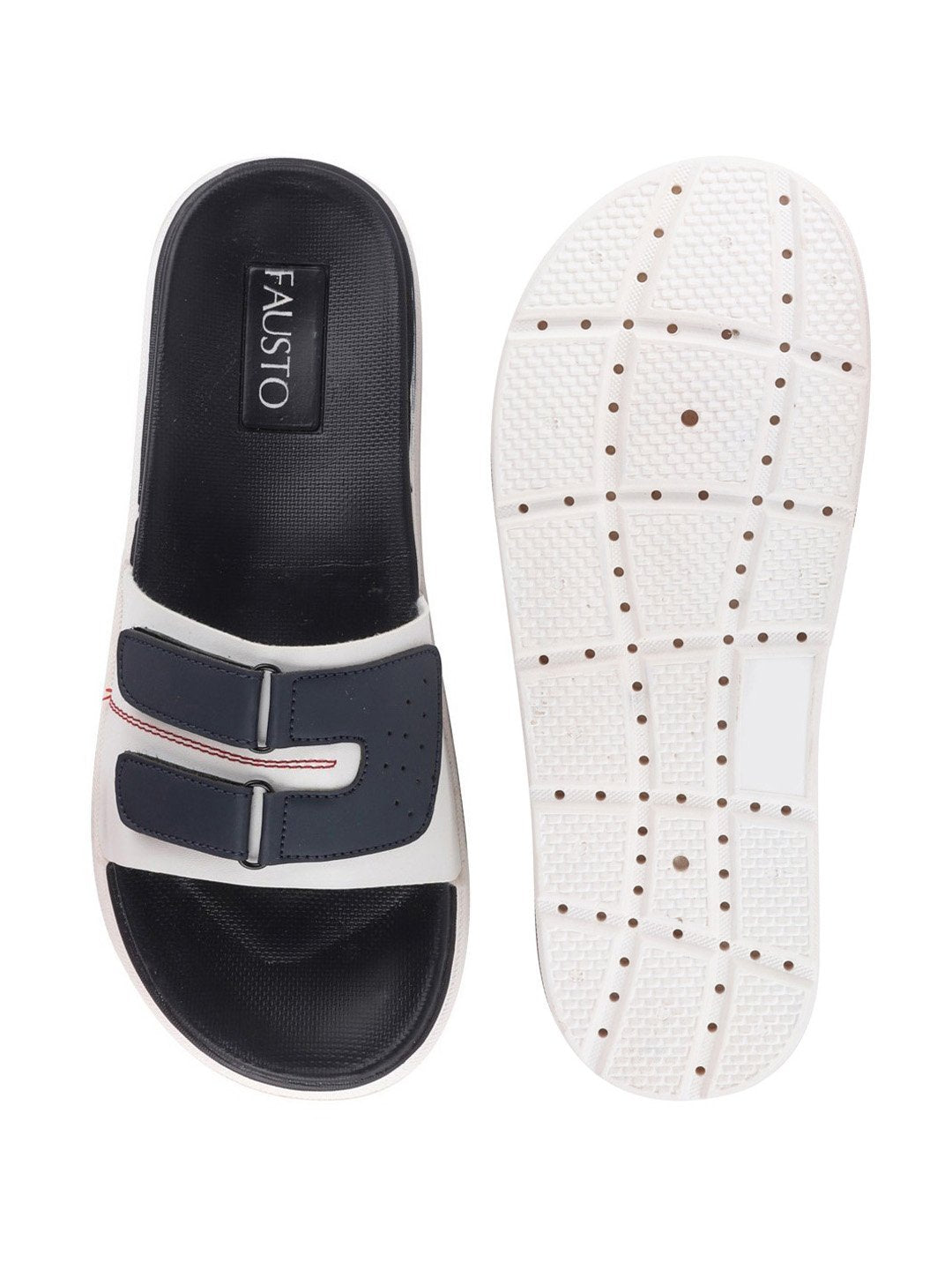 Men's White/Navy Blue Casual Slip-On Multistrap Slider Flip-Flops