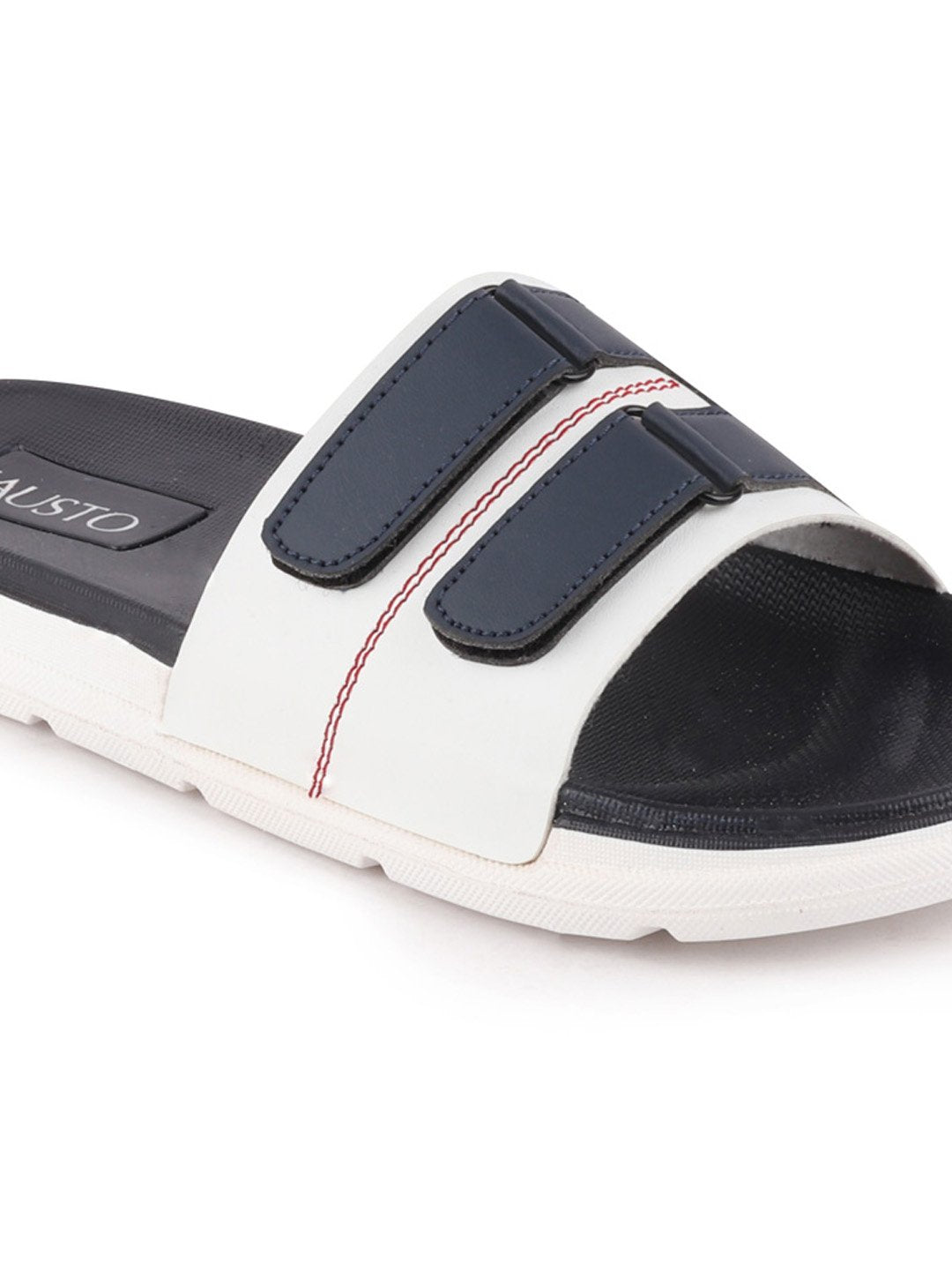 Men's White/Navy Blue Casual Slip-On Multistrap Slider Flip-Flops