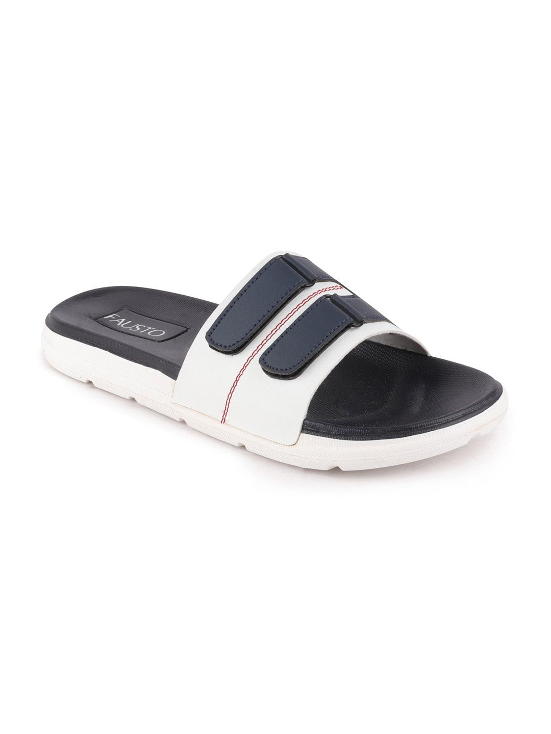 Men's White/Navy Blue Casual Slip-On Multistrap Slider Flip-Flops