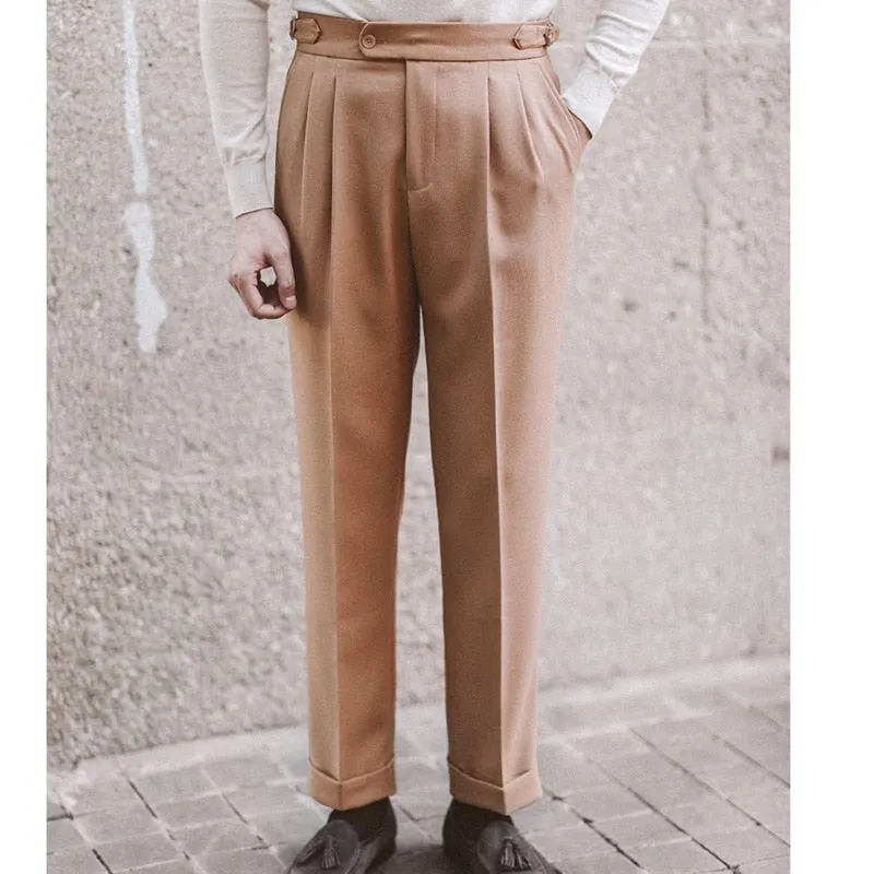 Men's Winter Polyester High Waist Straight Leg Business Casual Pants