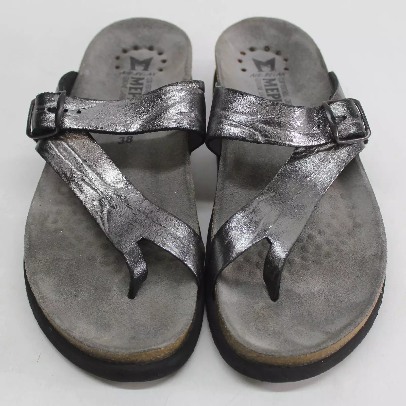 Mephisto Helen Grey Women's Leather Slip-On Open-Back Toe-Post Sandals UK 5.5