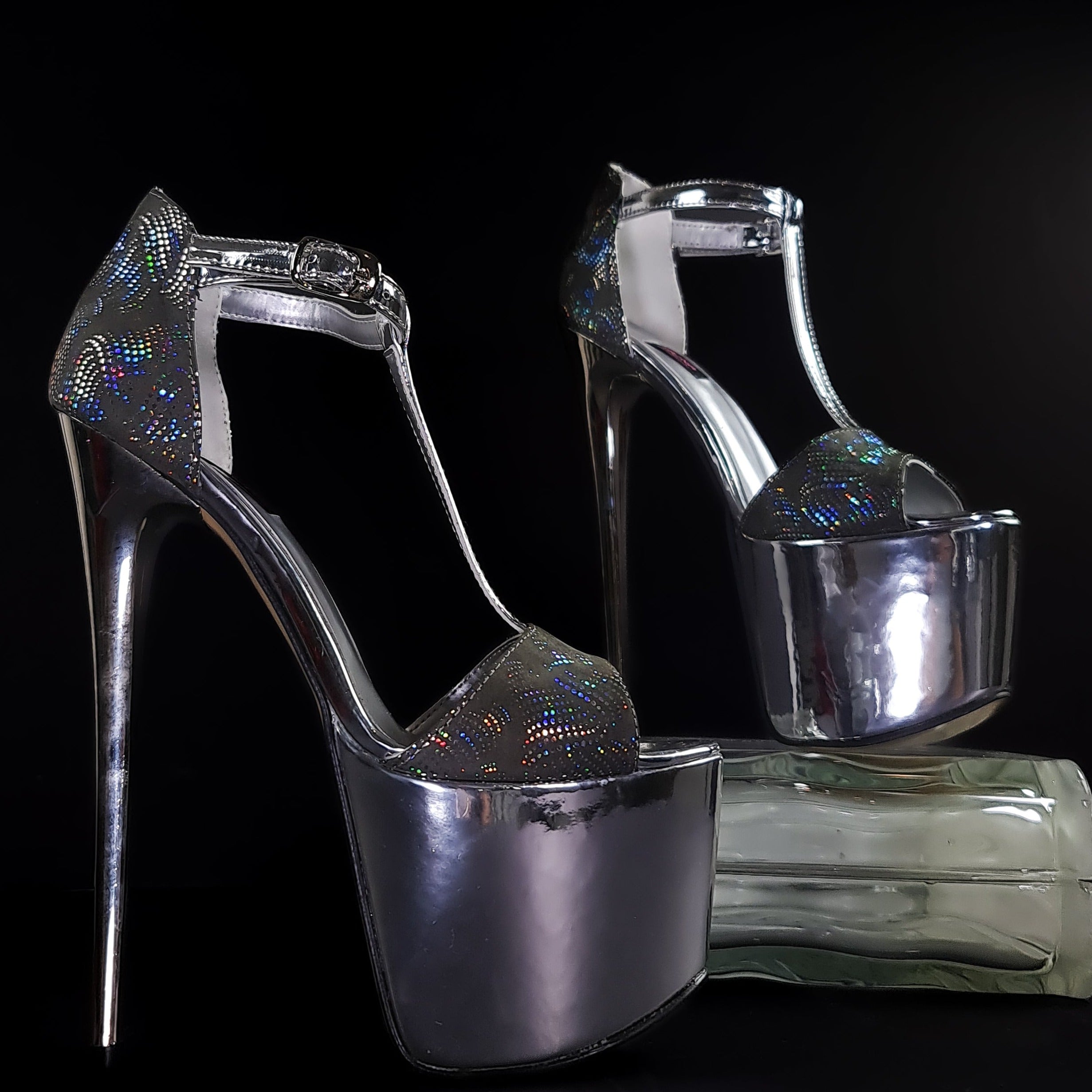 Metallic Silver Leather Heeled Sandals