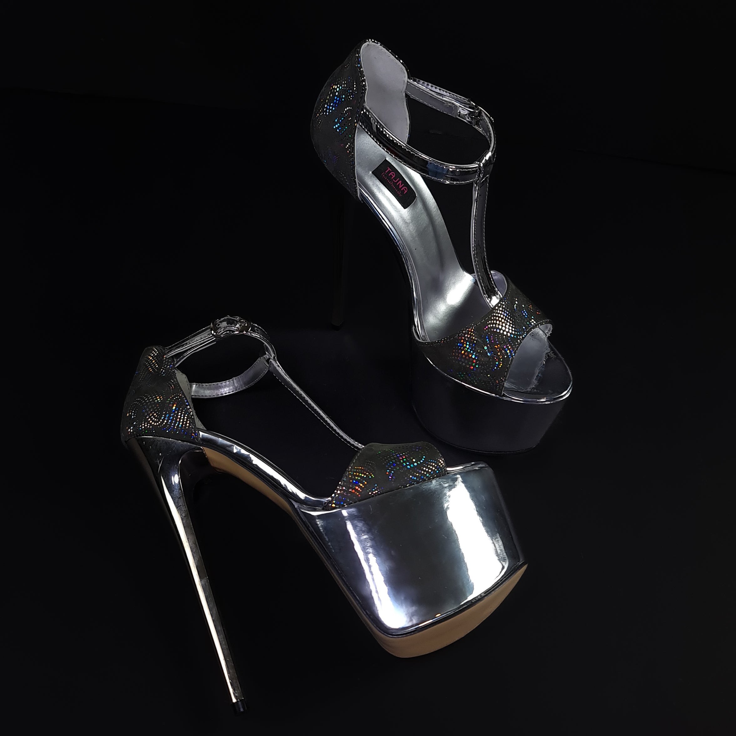 Metallic Silver Leather Heeled Sandals