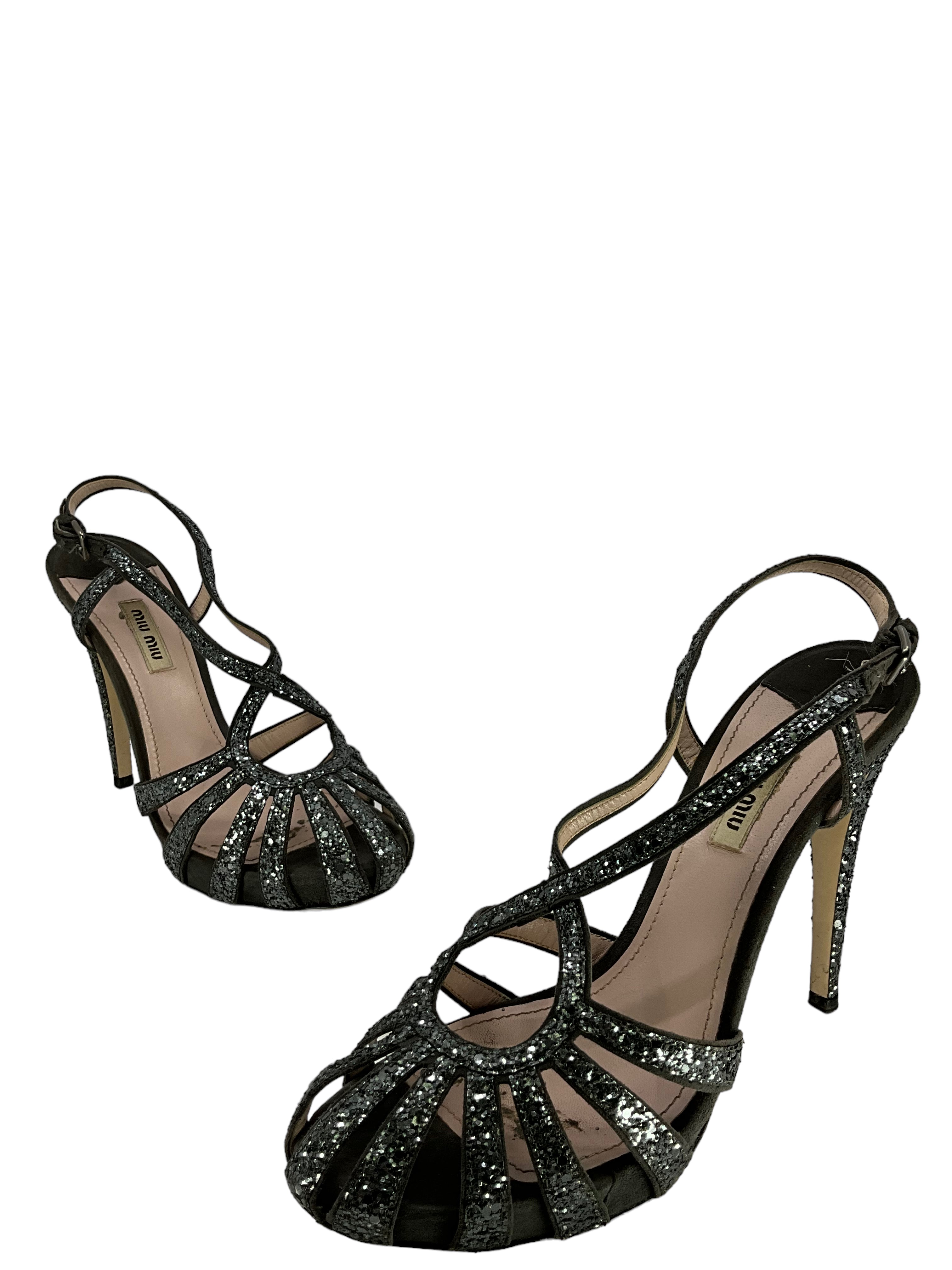 Miu Miu Leather Sandals Size 10 - Embellished Design