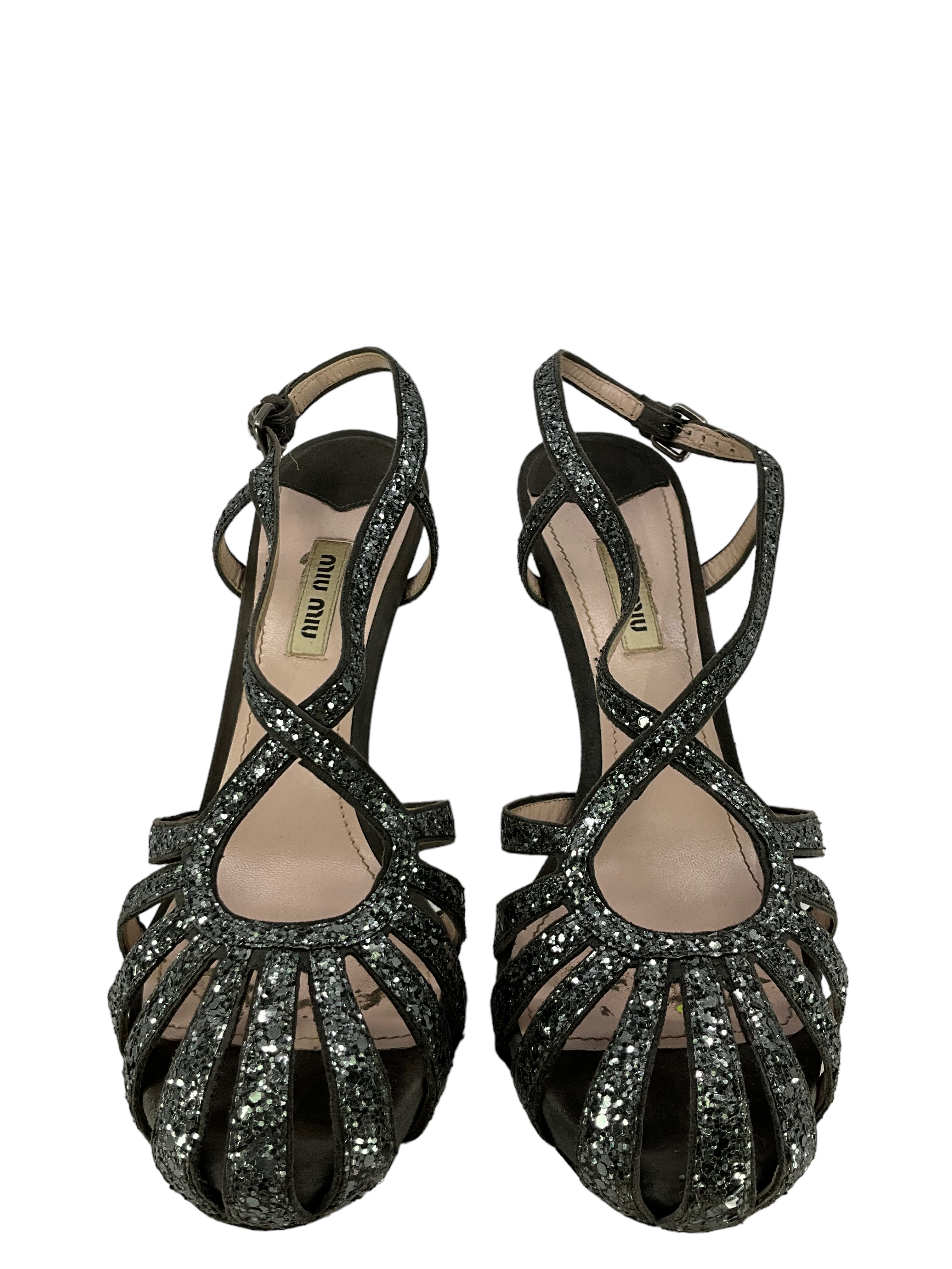 Miu Miu Leather Sandals Size 10 - Embellished Design