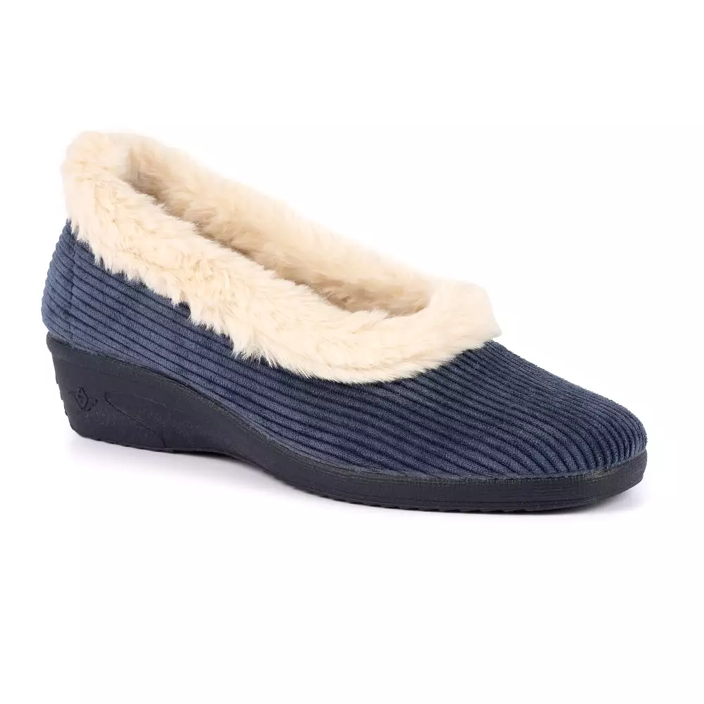 Navy Blue Ladies Bedroom Slippers - GLYNIS KLA154BL