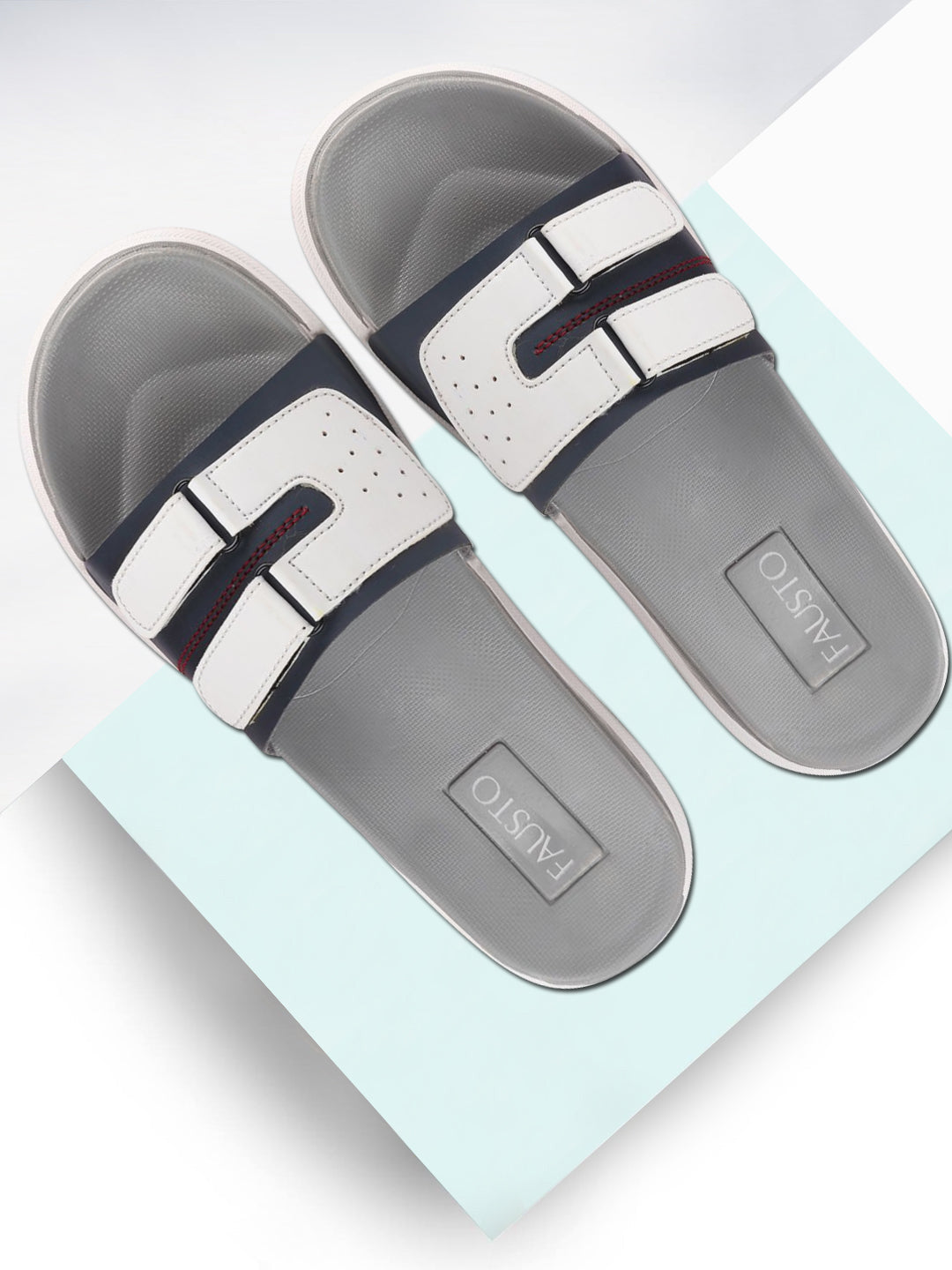 Navy Blue/White Slip-On Sliders Flip-Flops for Men