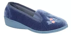 Navy double gusset wedge heel ladies bedroom slippers with code LS962C.