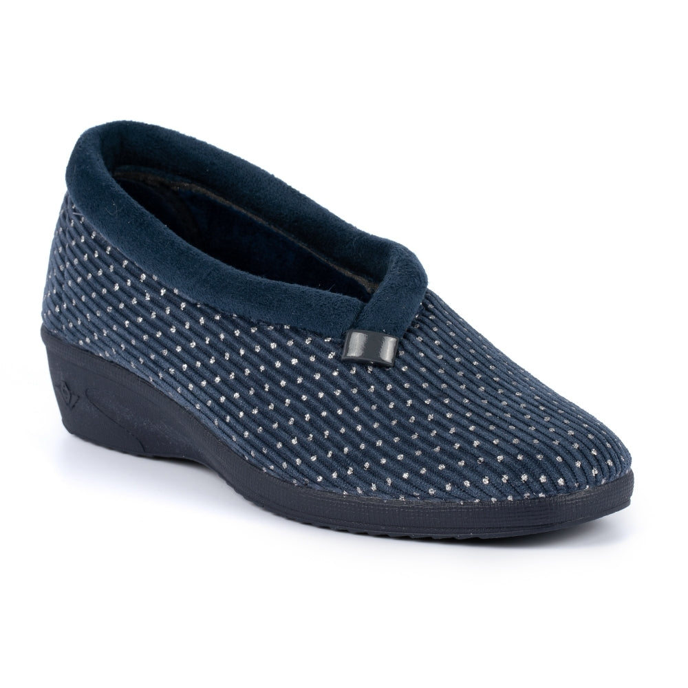 Navy Greta KLA155 ladies bedroom slippers with lunar wedge heel