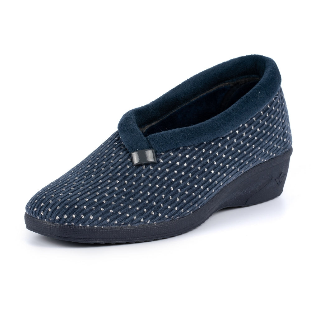 Navy Greta KLA155 ladies bedroom slippers with lunar wedge heel