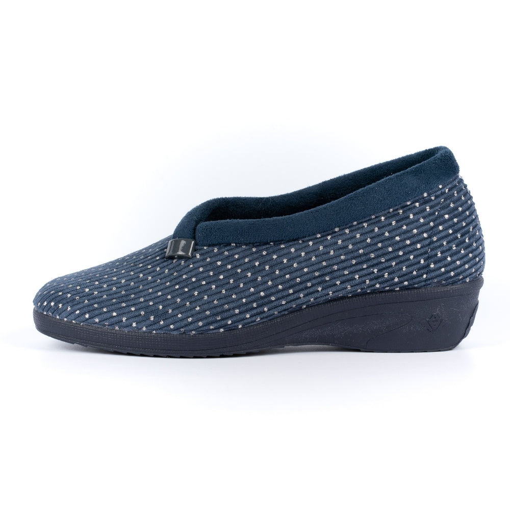 Navy Greta KLA155 ladies bedroom slippers with lunar wedge heel