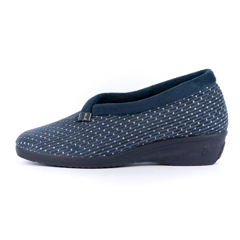 Navy Lunar Wedge Heel Ladies Bedroom Slippers - Greta KLA155