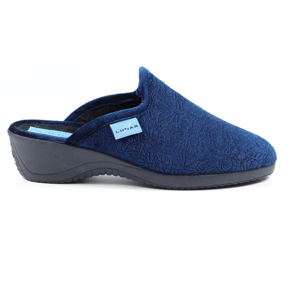 Navy Mule Wedge Heel Slippers - Lunar Audrey