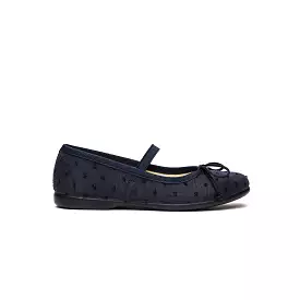 Navy Swiss Dot Elastic Ballet Flats