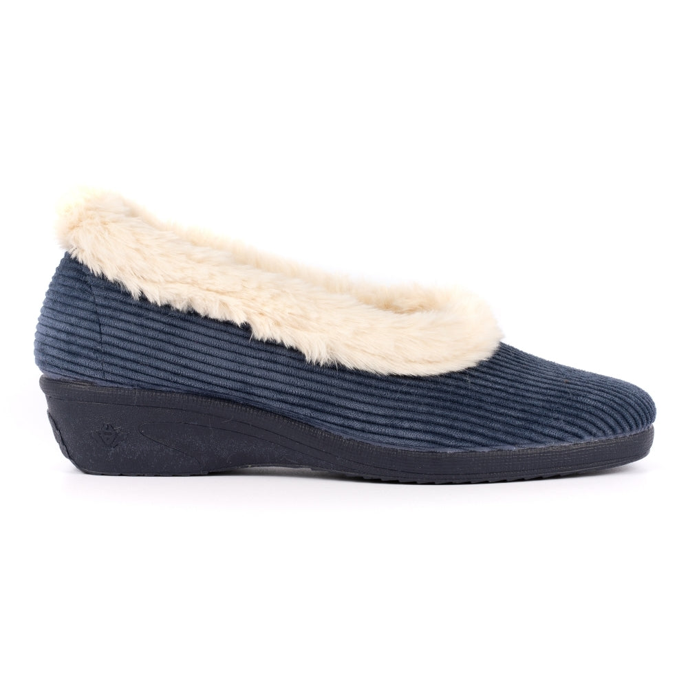 Navy Wedge Heel Ladies Bedroom Slippers