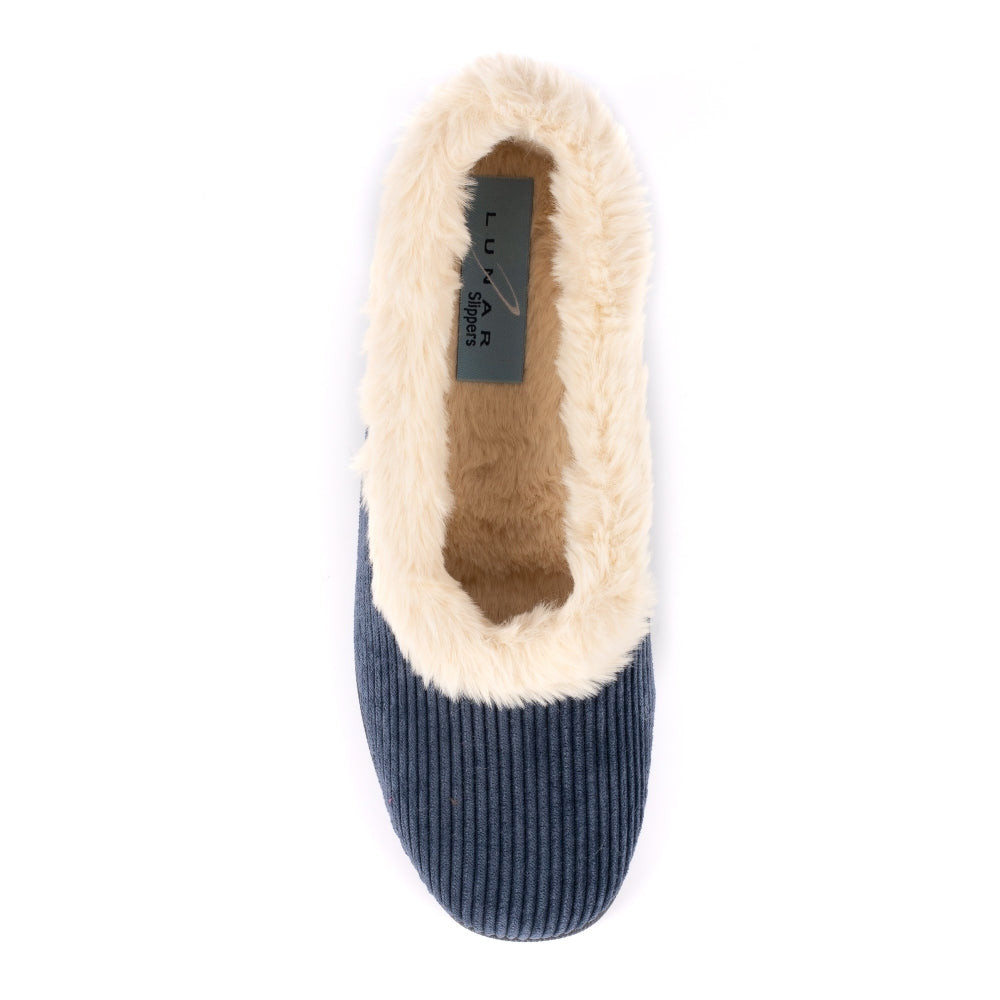 Navy Wedge Heel Ladies Bedroom Slippers