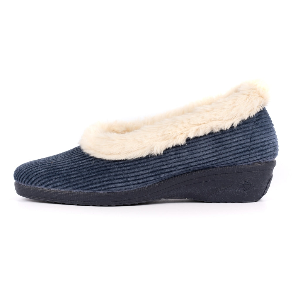 Navy Wedge Heel Ladies Bedroom Slippers