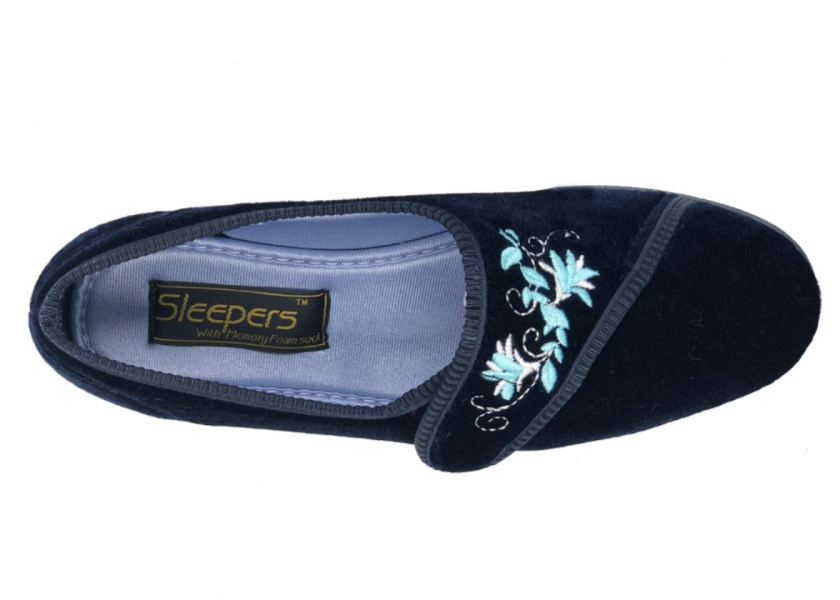 Navy Women's Memory Foam Bedroom Slippers with Strap-Jolene