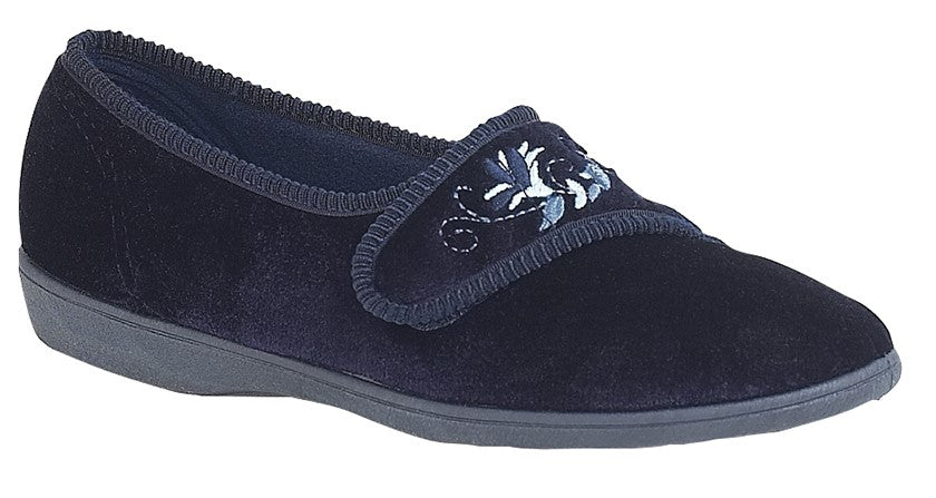 Navy Women's Memory Foam Bedroom Slippers with Strap-Jolene