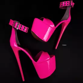 Neon Pink Gloss Belted Sandals