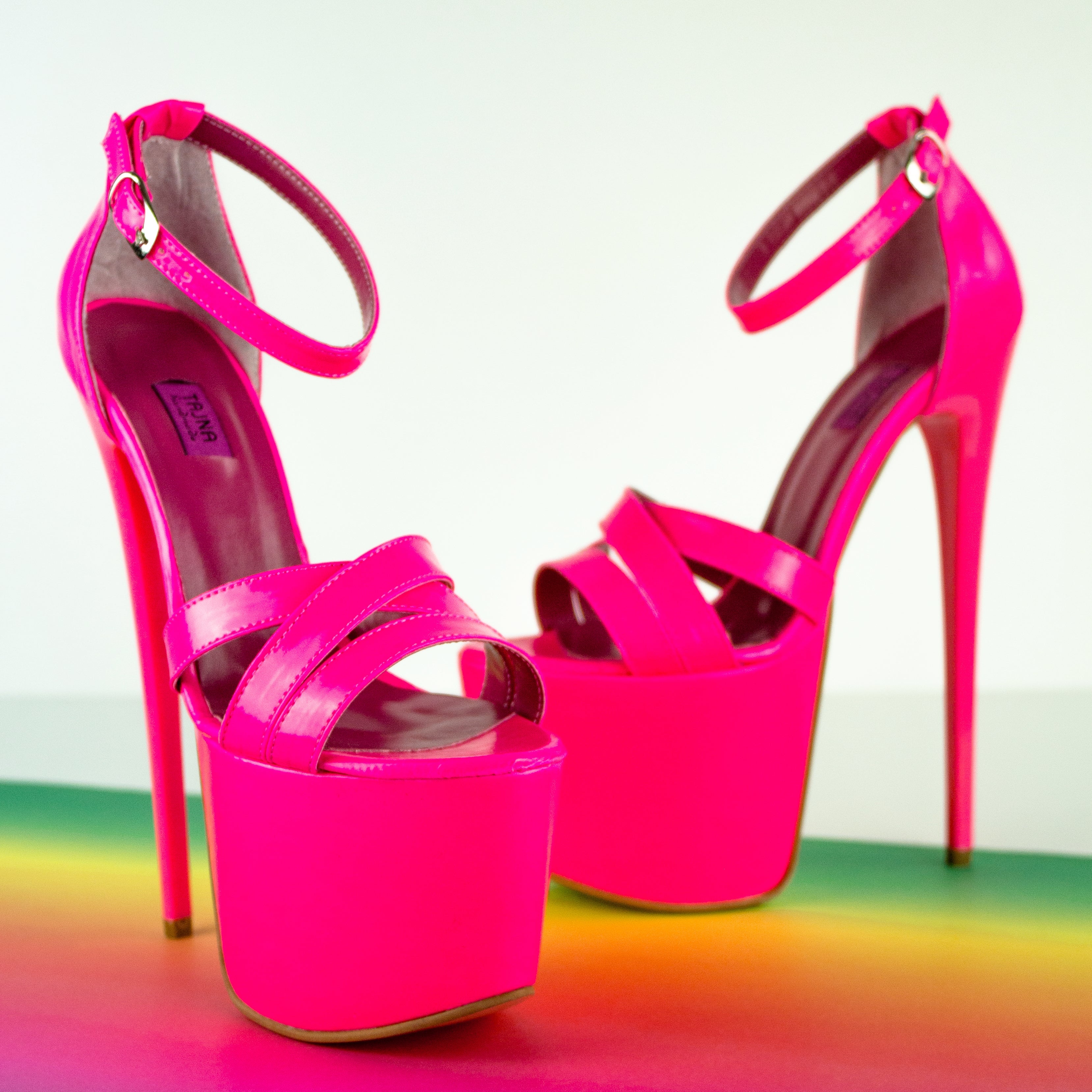 Neon Pink Gloss Strappy High Heel Sandals