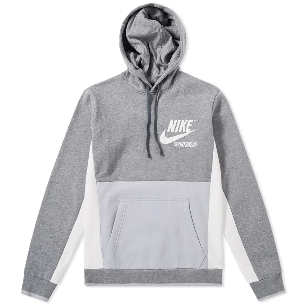 Nike Archive Pullover Hoody in Carbon Heather, Grey & Sail