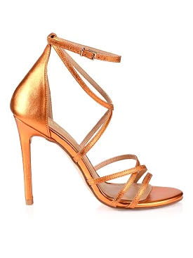 Orange Metallic Leather Stiletto Heels - Danger