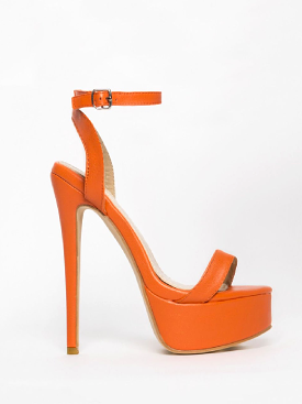 Orange platform heels with ankle buckle strap and high heels