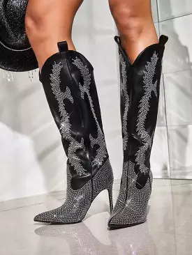 Party Stiletto Fashion Boots | Pointed Toe | Rhinestones