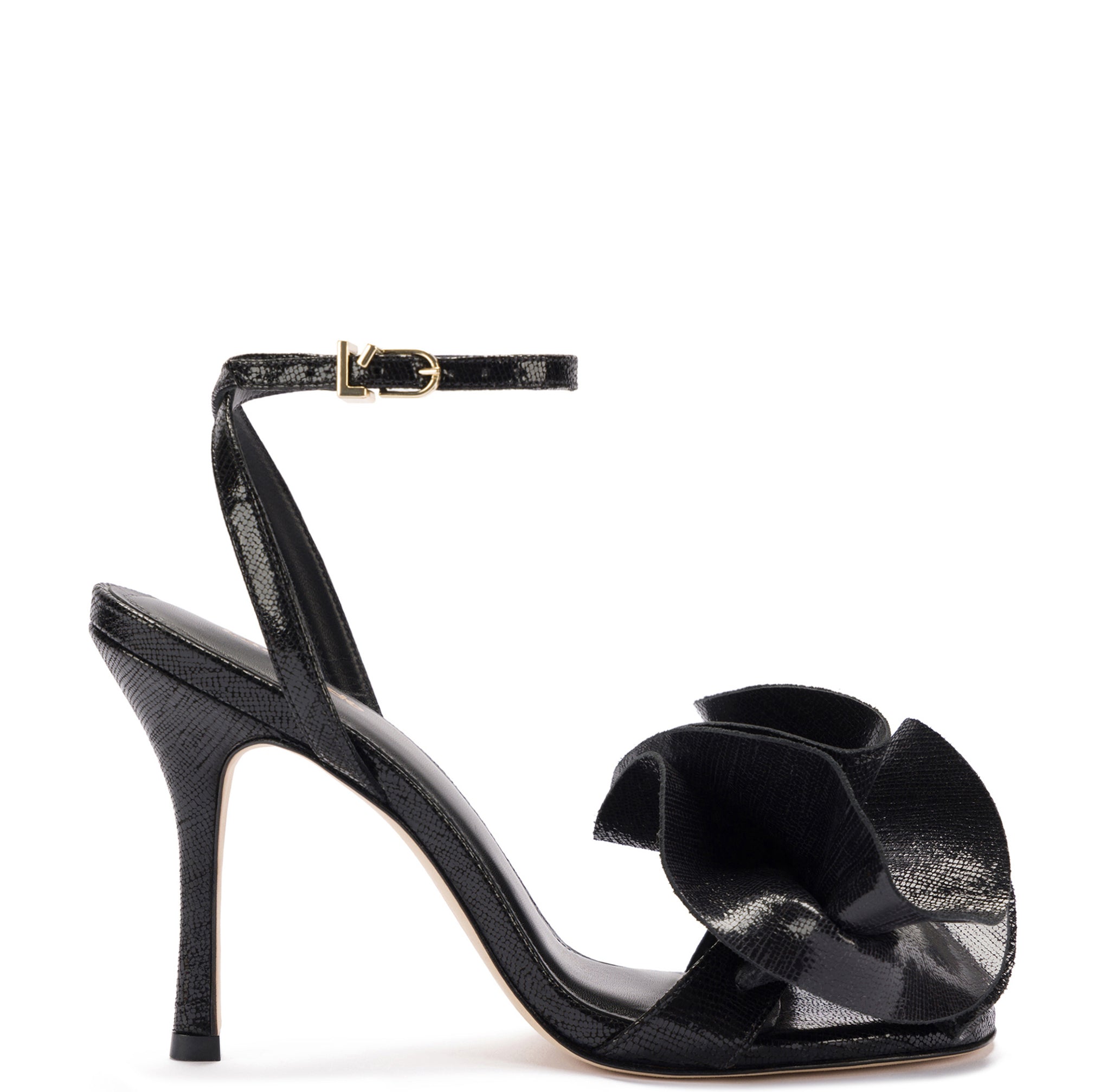 Penelope Sandal - Black Cracked Metallic Leather