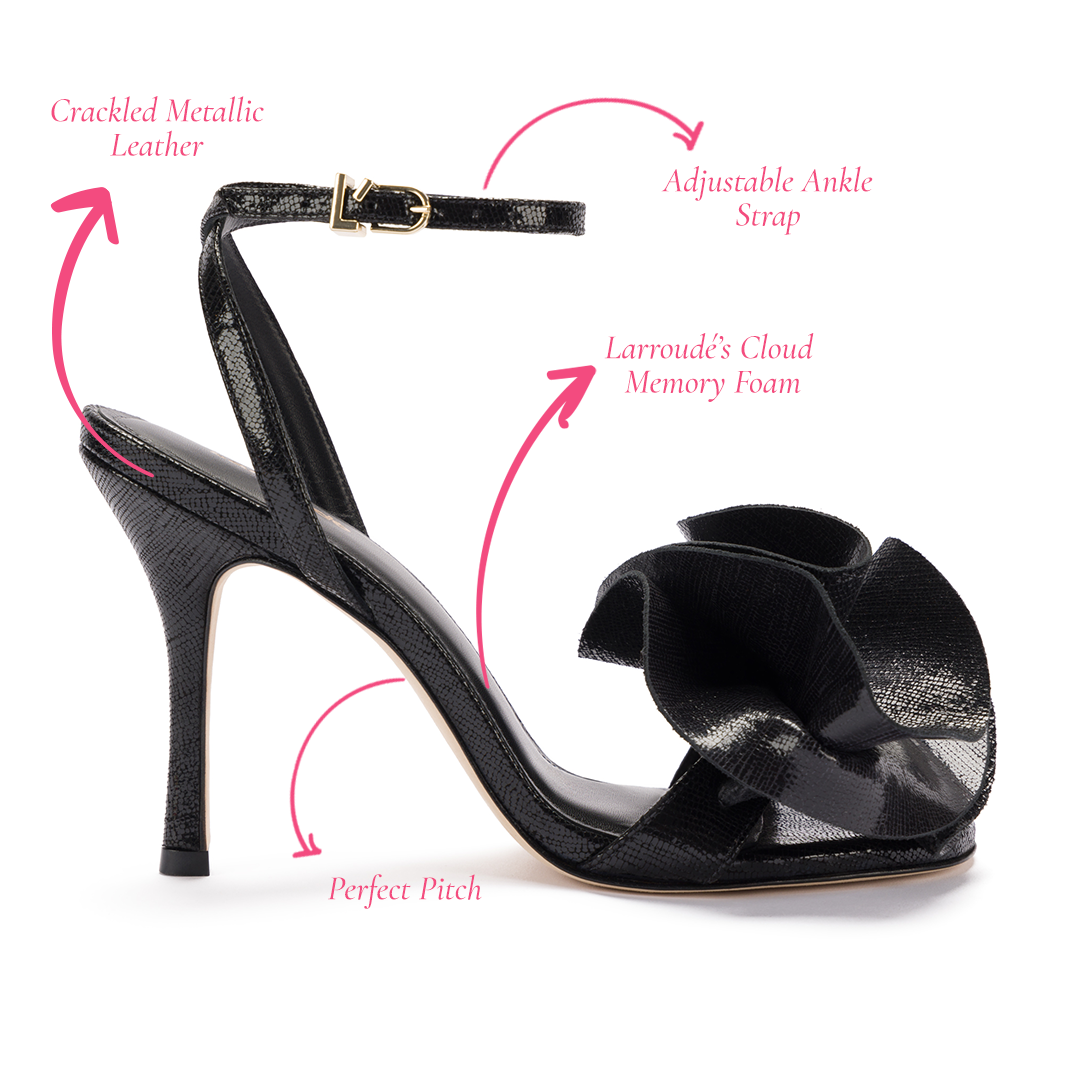 Penelope Sandal - Black Cracked Metallic Leather