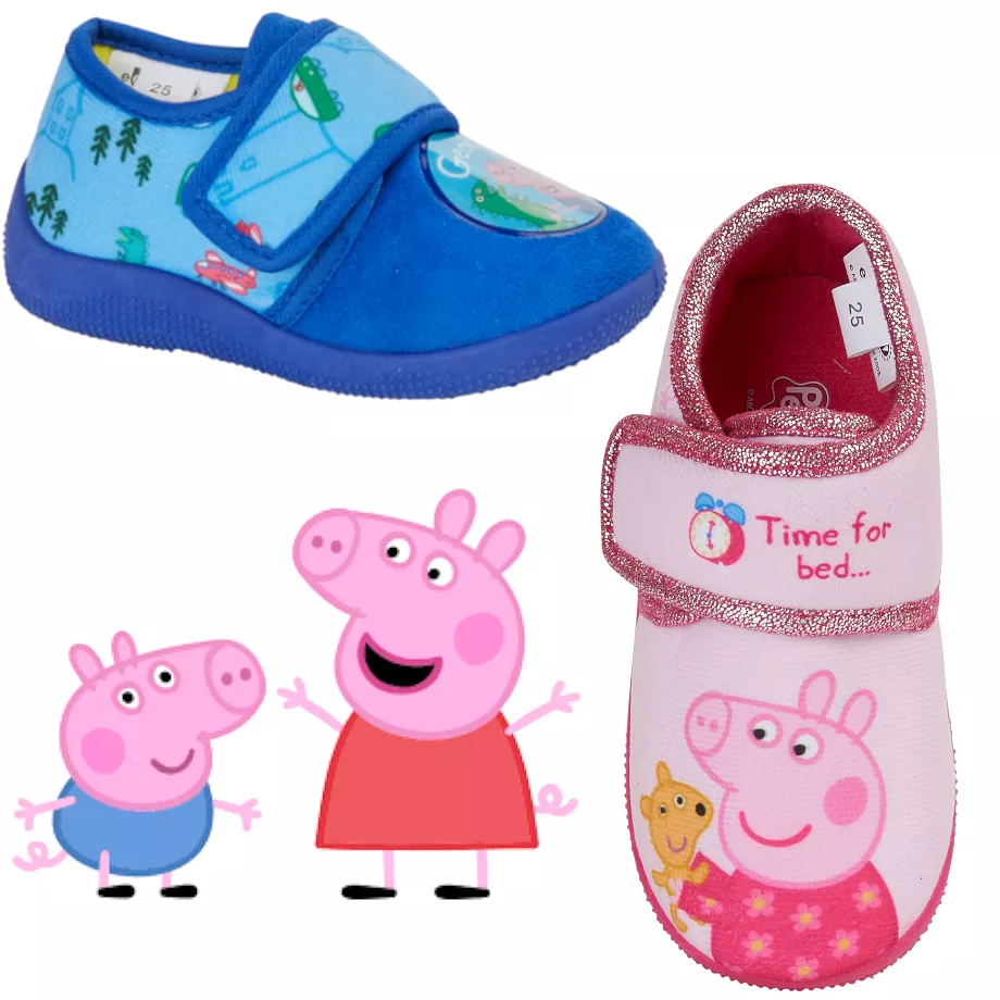 Peppa Pig George Bedroom Slippers for Kids, Pink/Blue, Girls/Boys, Childs/Childrens, Size 7-12.