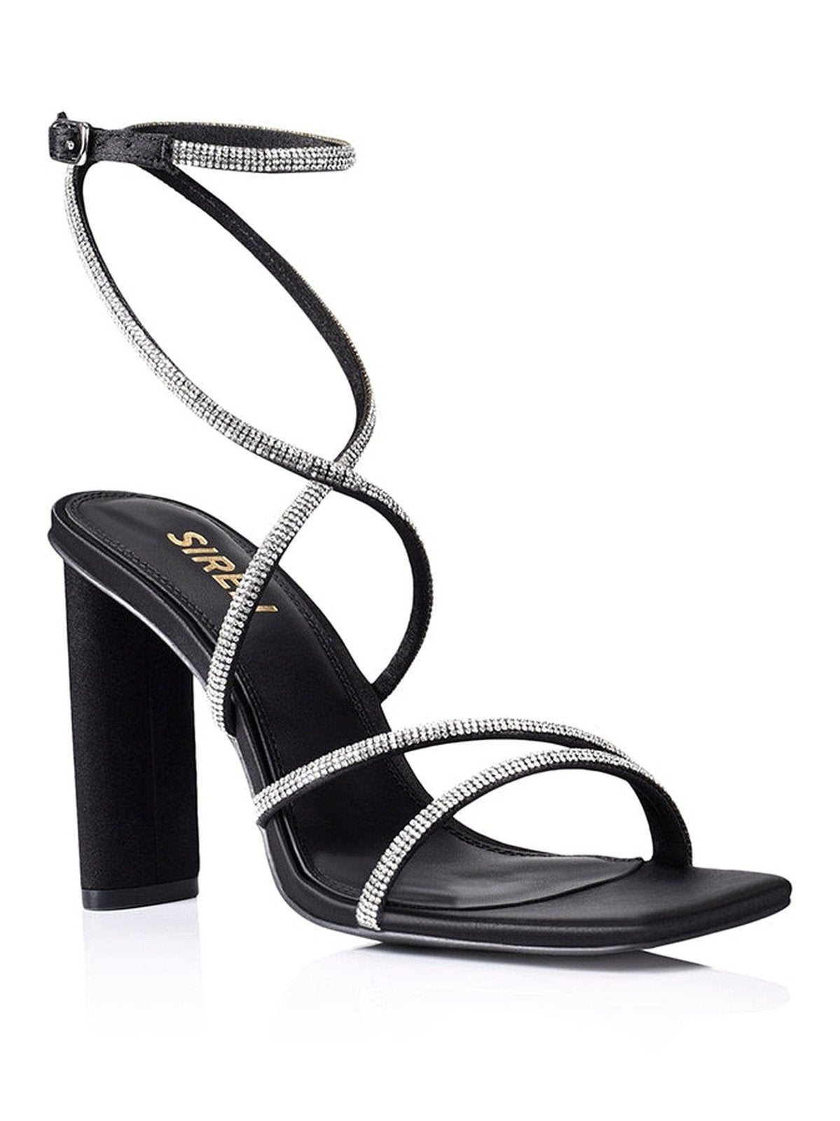 Pia Heeled Sandals - Black Satin with Glitter Accent