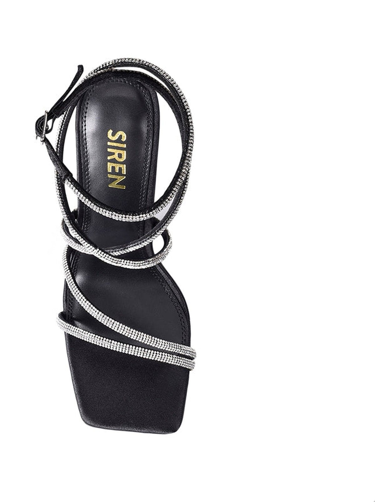 Pia Heeled Sandals - Black Satin with Glitter Accent