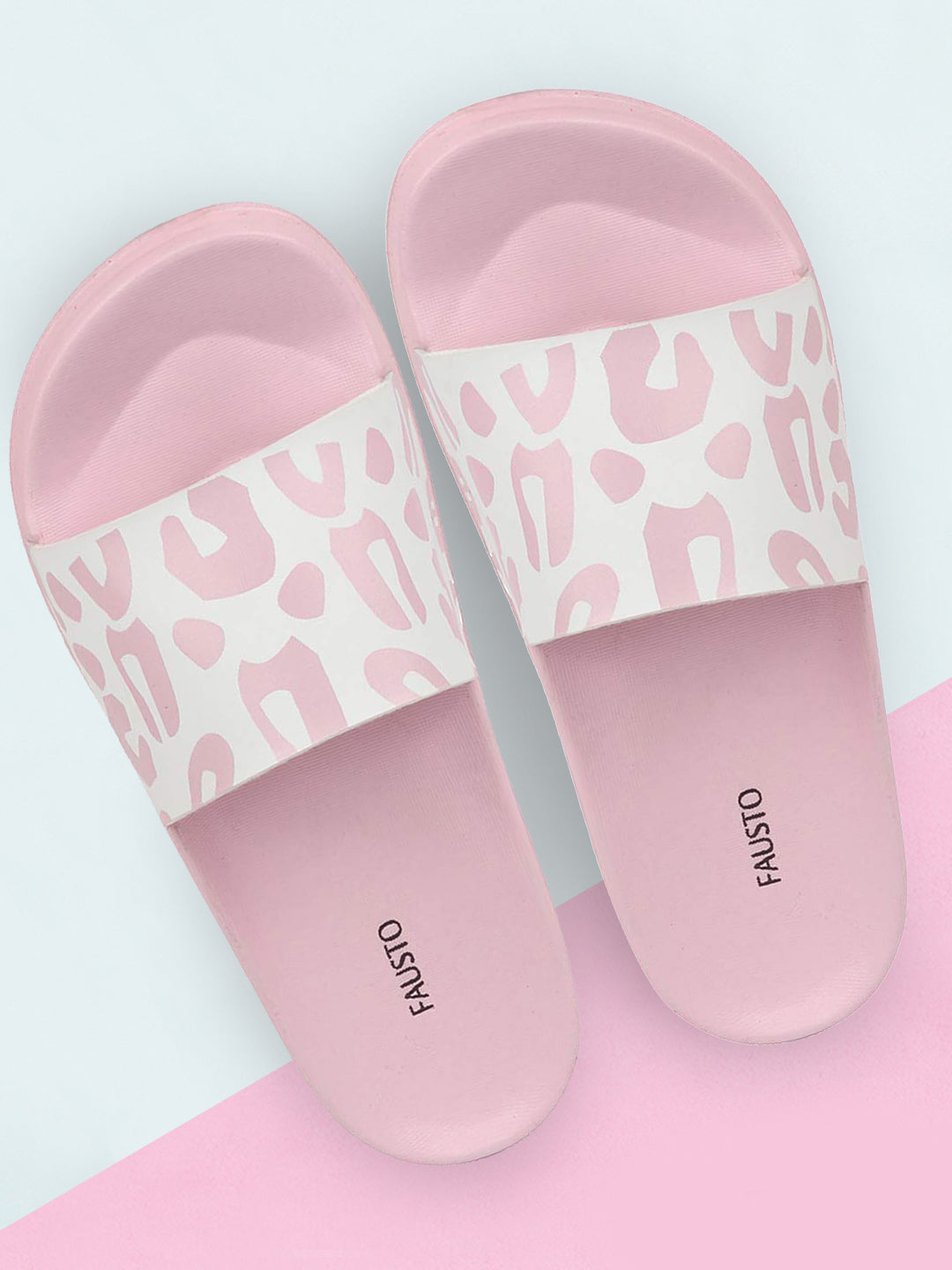 Pink and white outdoor flip flops for women.