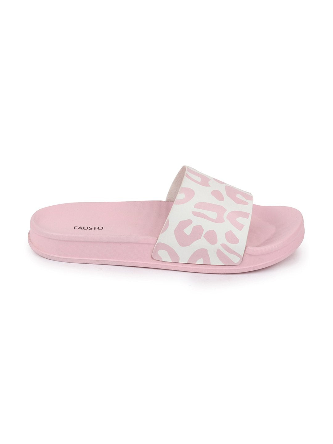 Pink and white outdoor flip flops for women.