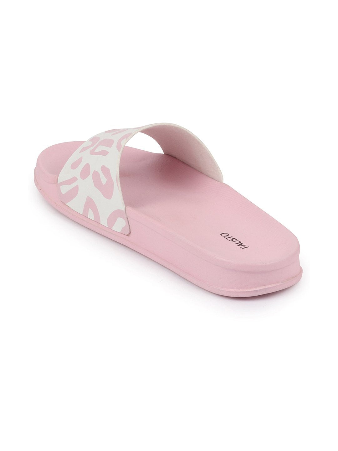 Pink and white outdoor flip flops for women.