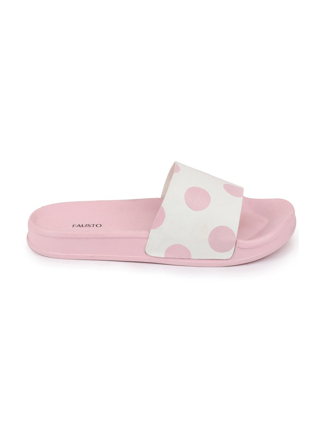 Pink and white women's outdoor slide flip flops.