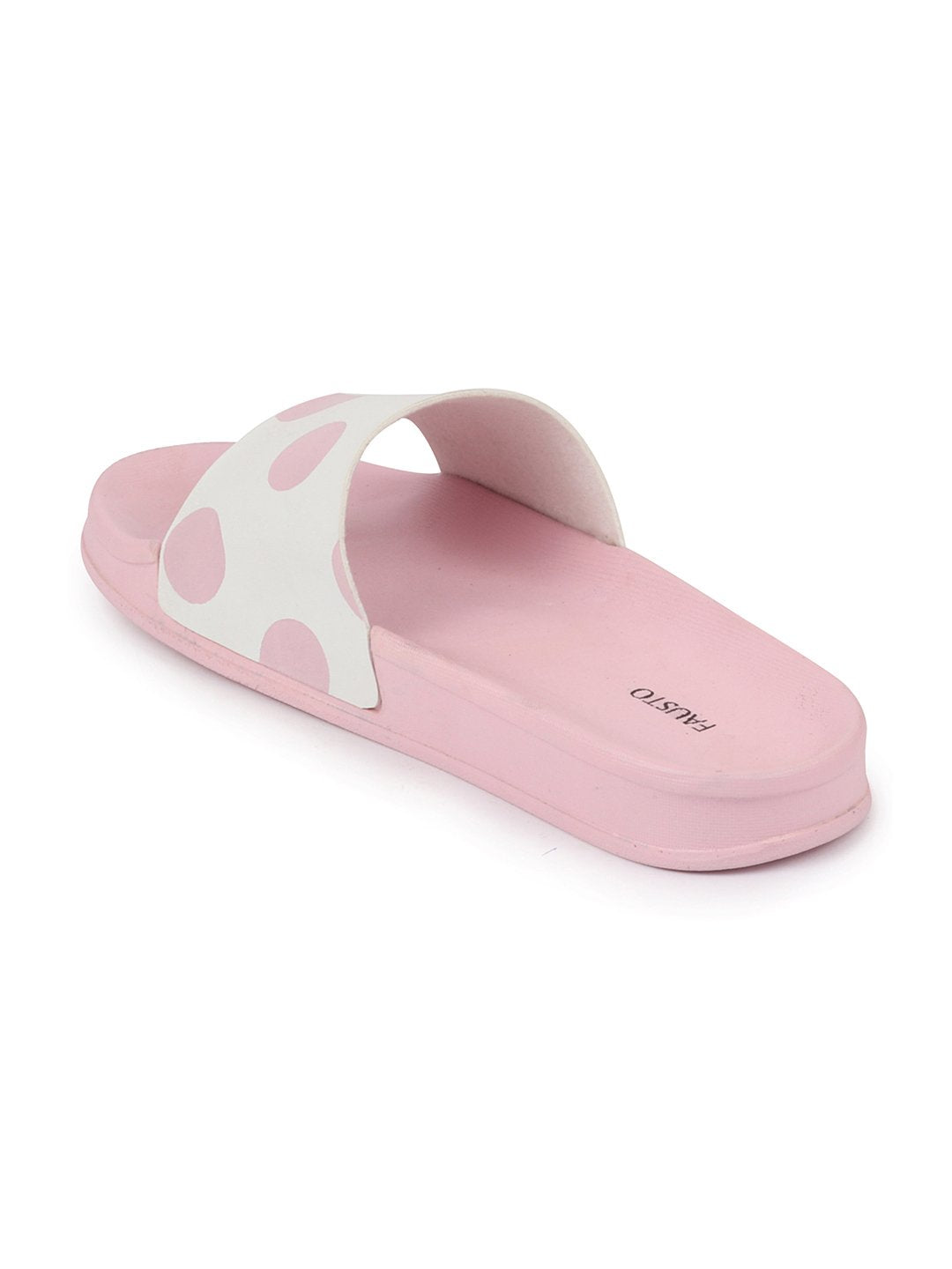 Pink and white women's outdoor slide flip flops.