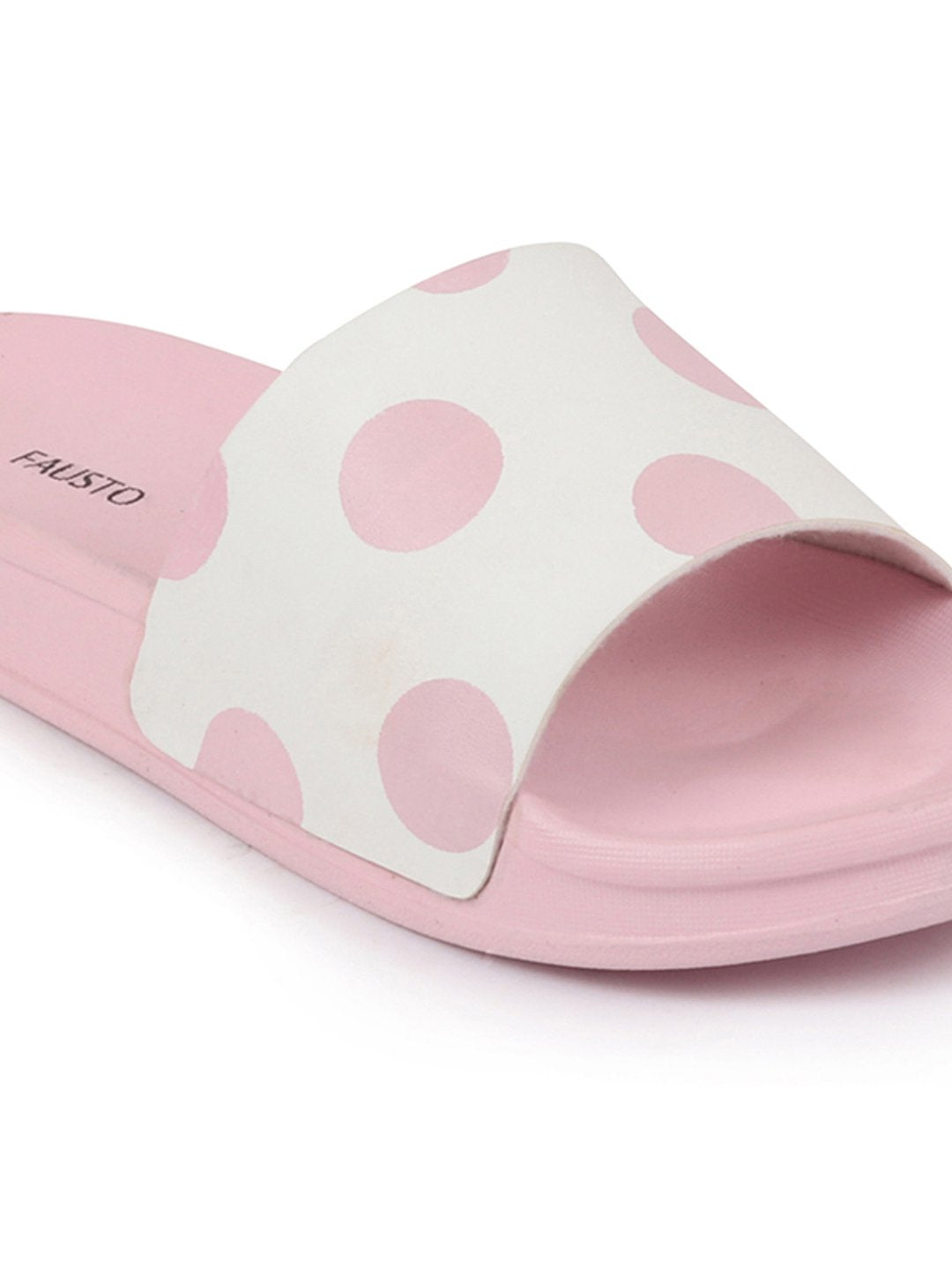 Pink and white women's outdoor slide flip flops.