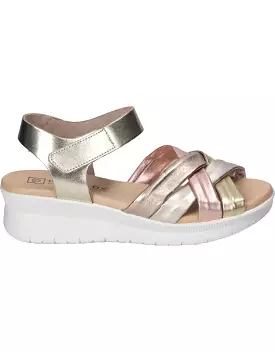 Pitillos Gold Leather Wedge Sandal