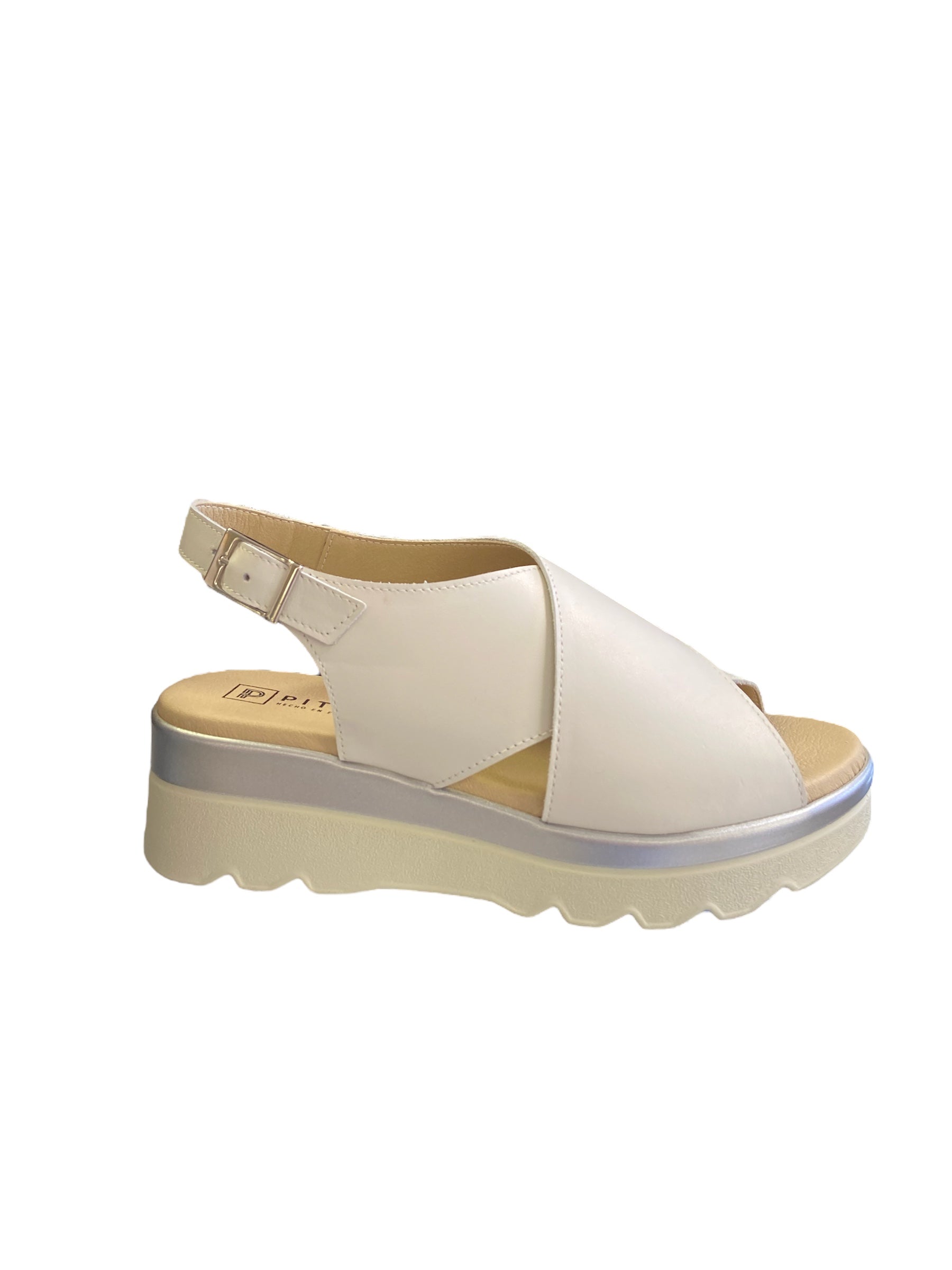 Pitillos Off White Leather Wedge Sandal