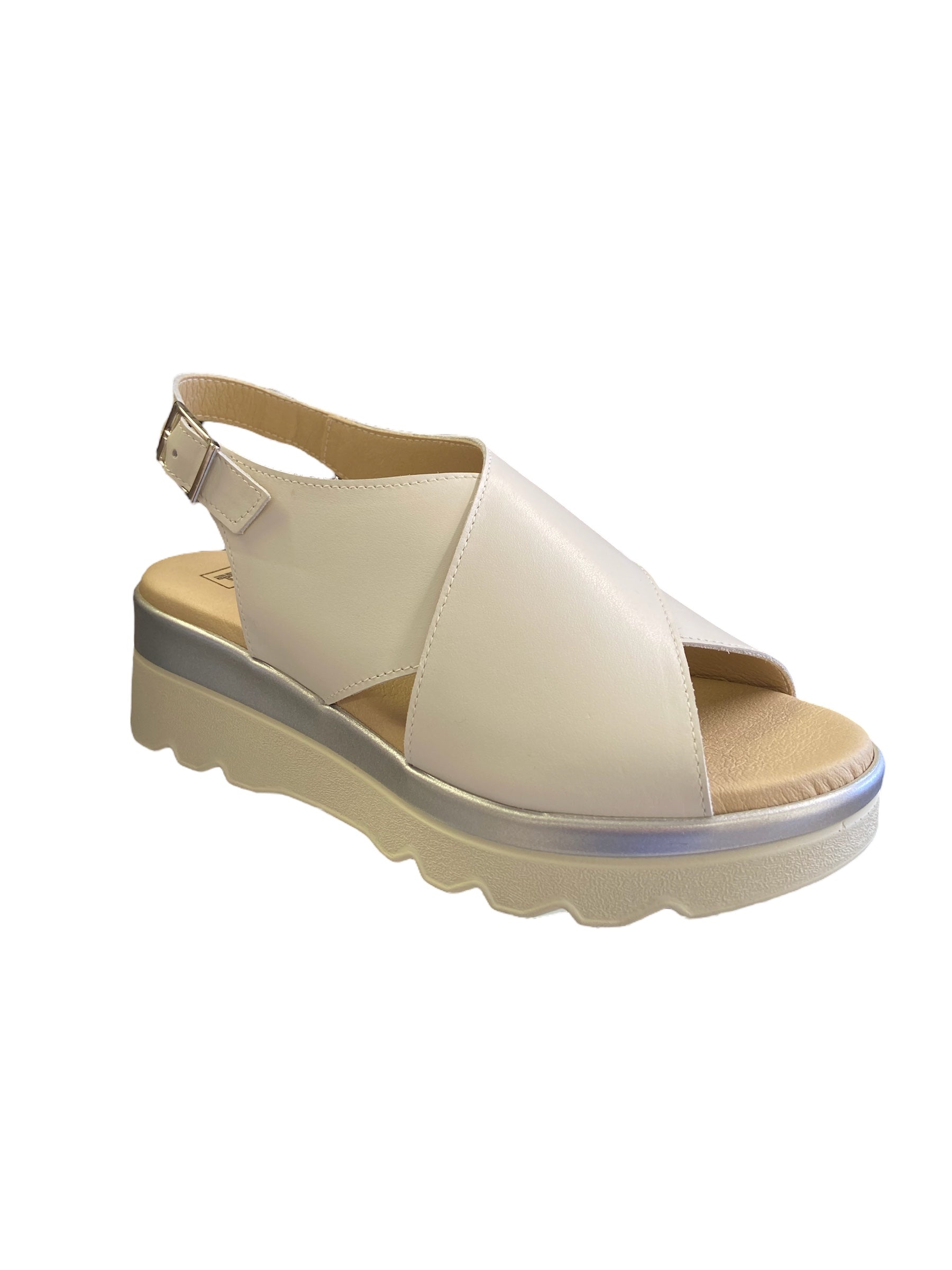 Pitillos Off White Leather Wedge Sandal