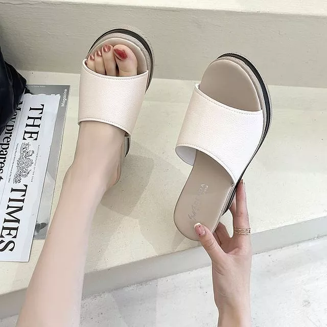 Platform slide sandals with wedge heel BL13