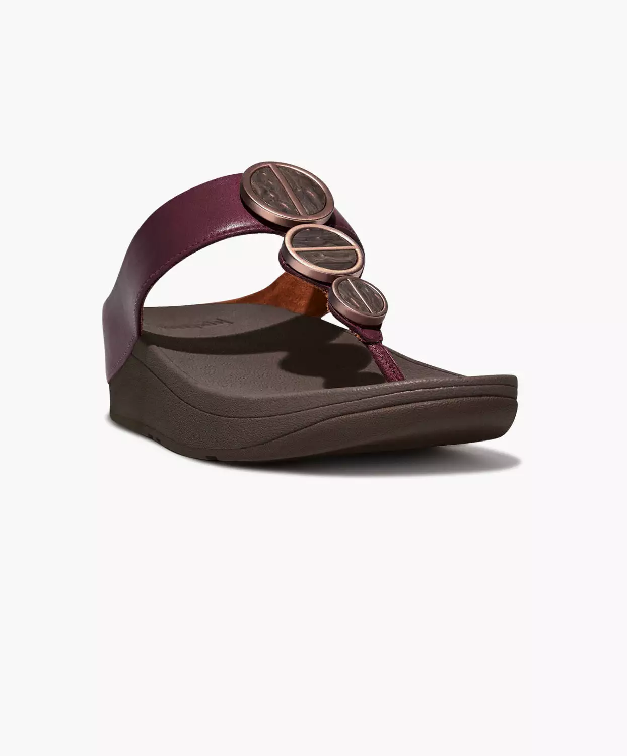 Plum FitFlop sandals with metallic trim toe post