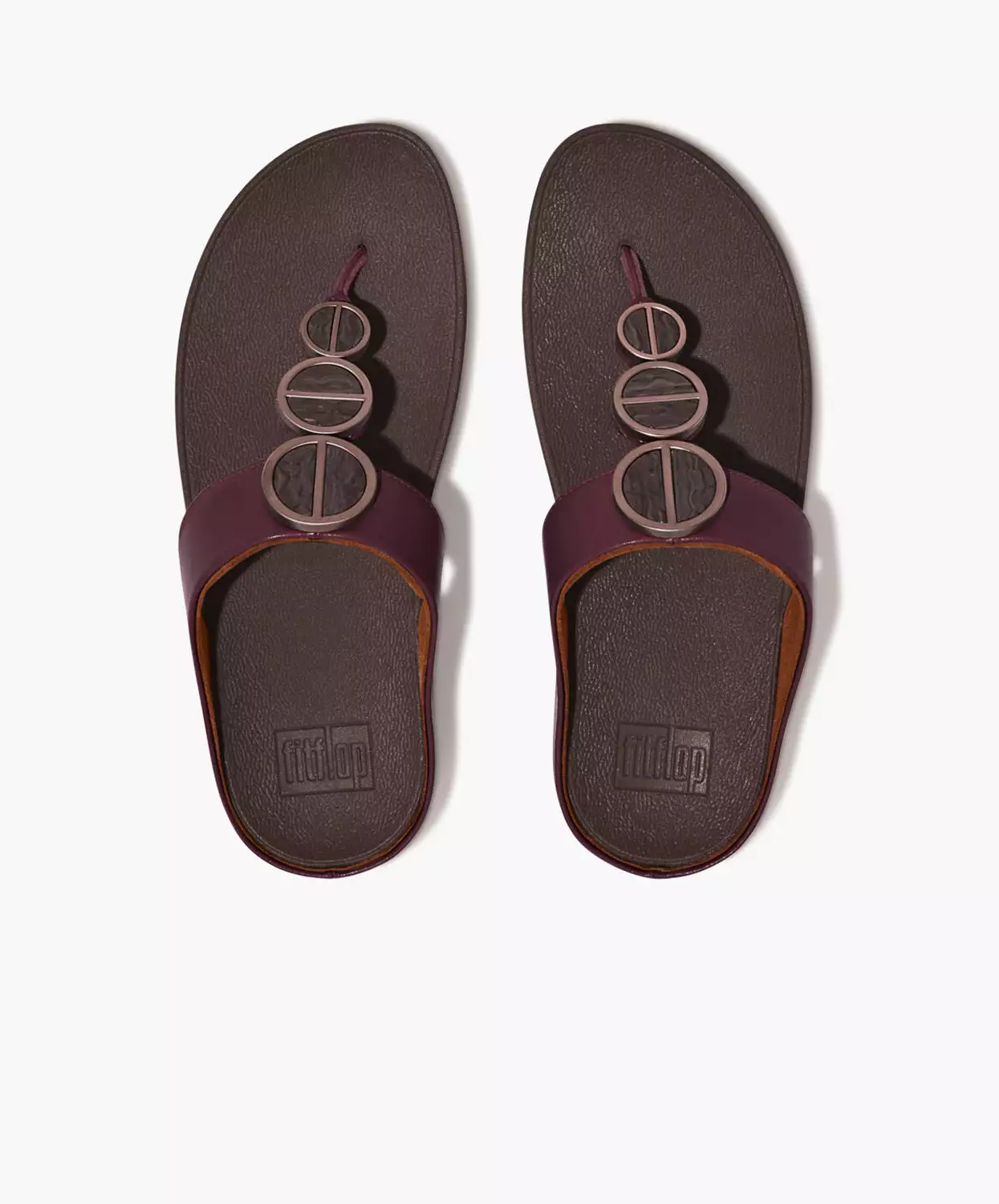 Plum FitFlop sandals with metallic trim toe post