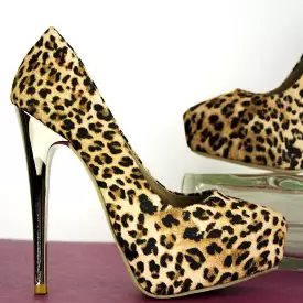 Pointed-Toe Metallic Heel Stiletto in Leopard Print