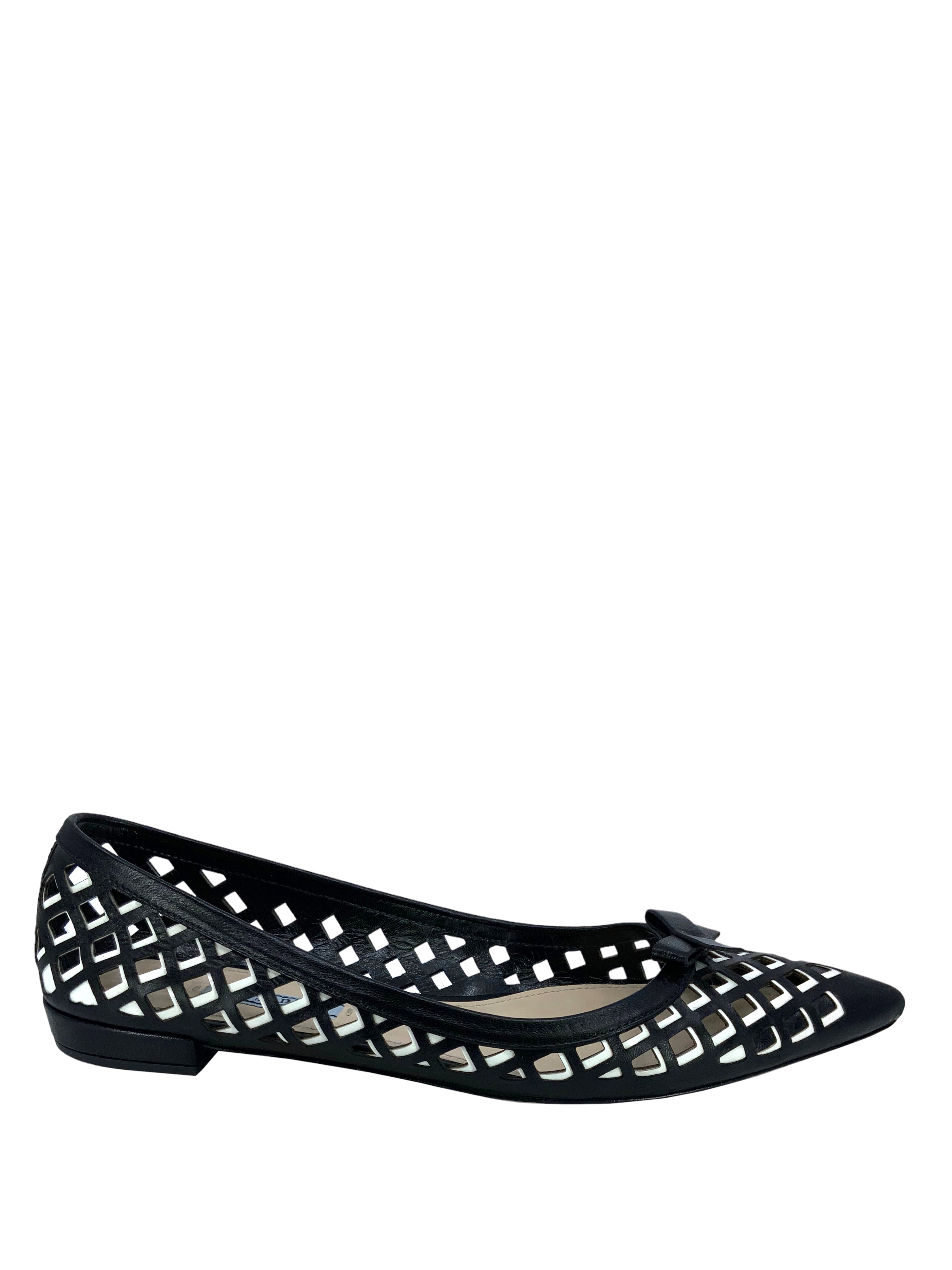 PRADA Ballet Flats Perforated Leather Size 7.5