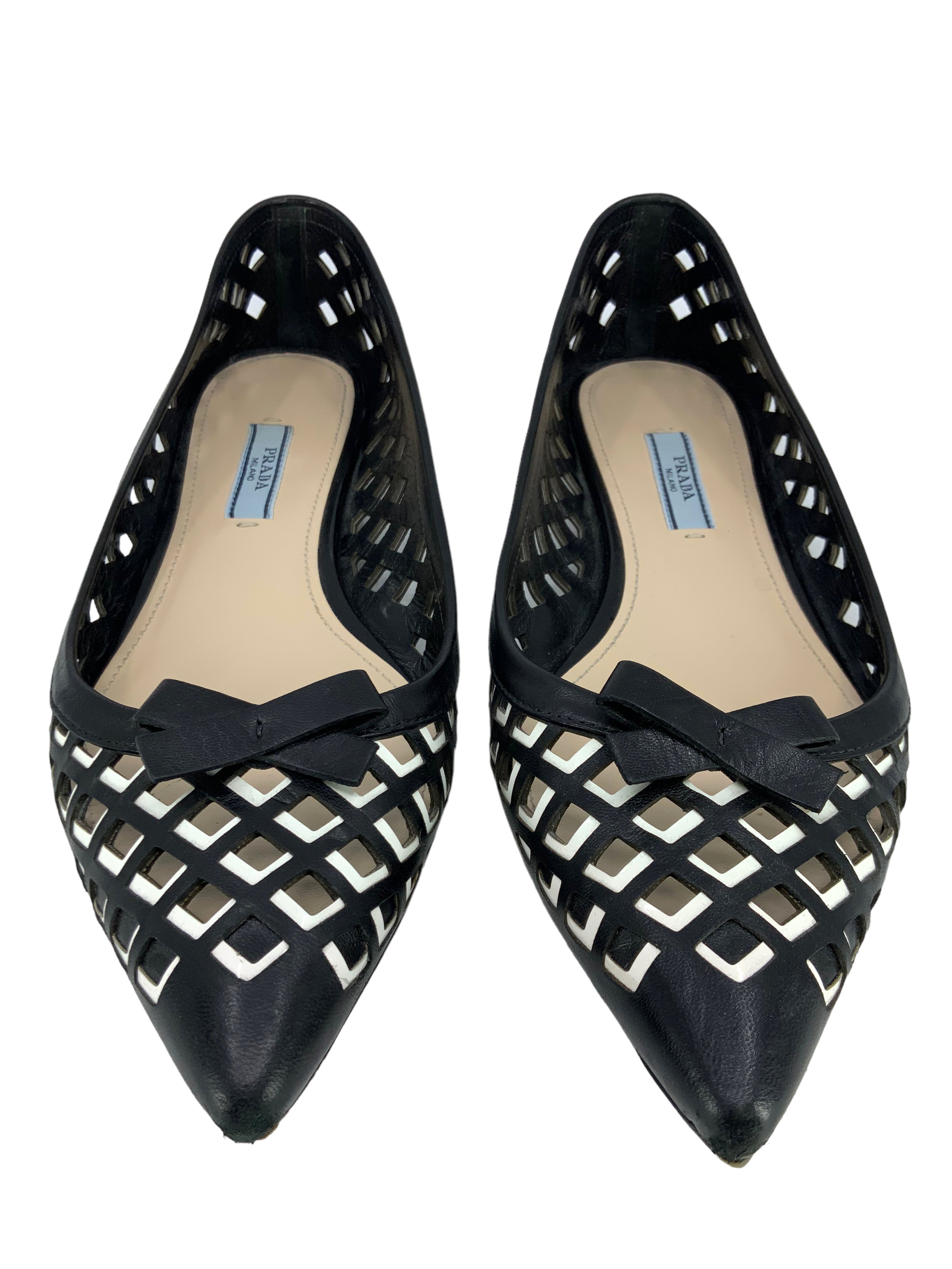 PRADA Ballet Flats Perforated Leather Size 7.5